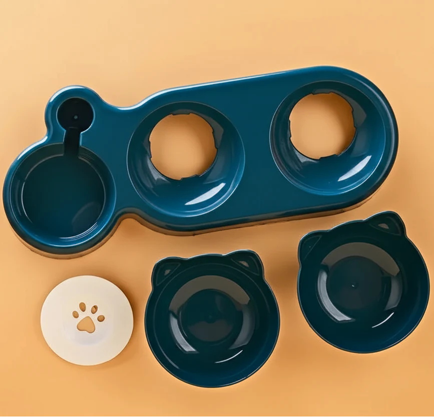 3-in-1 Elevated Cat Bowl Set with Water Dispenser