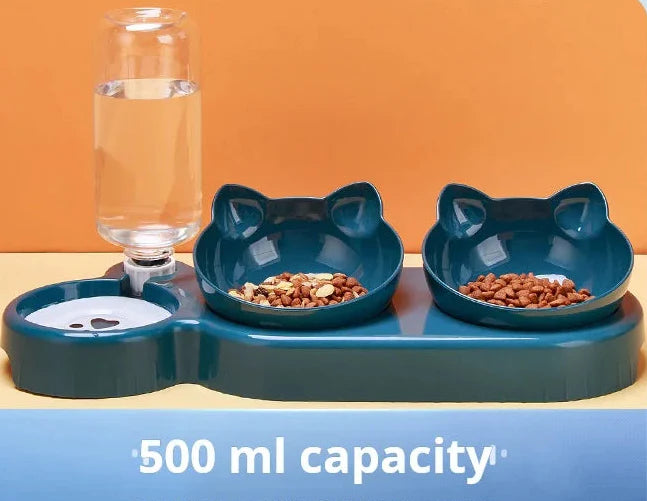 3-in-1 Elevated Cat Bowl Set with Water Dispenser