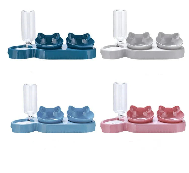 3-in-1 Elevated Cat Bowl Set with Water Dispenser
