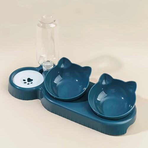 3-in-1 Elevated Cat Bowl Set with Water Dispenser