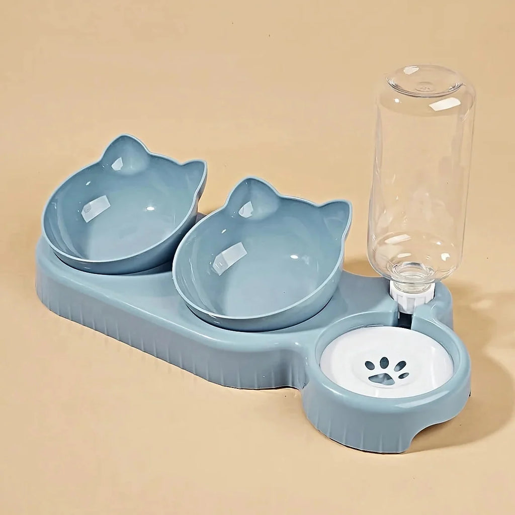 3-in-1 Elevated Cat Bowl Set with Water Dispenser