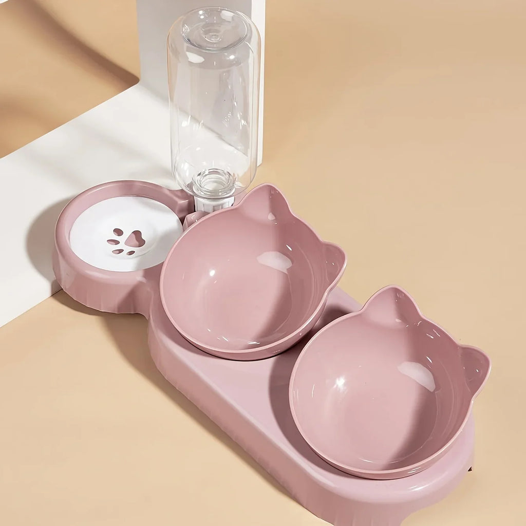 3-in-1 Elevated Cat Bowl Set with Water Dispenser