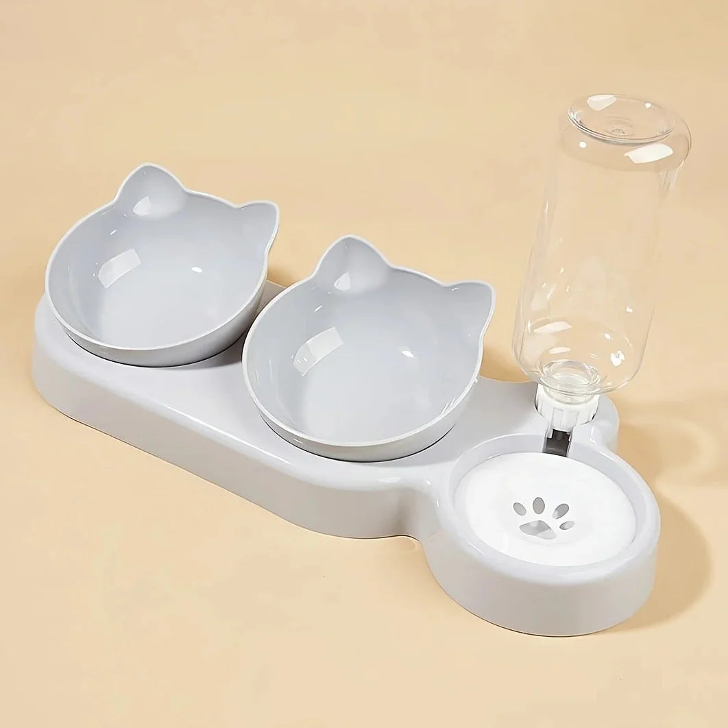 3-in-1 Elevated Cat Bowl Set with Water Dispenser