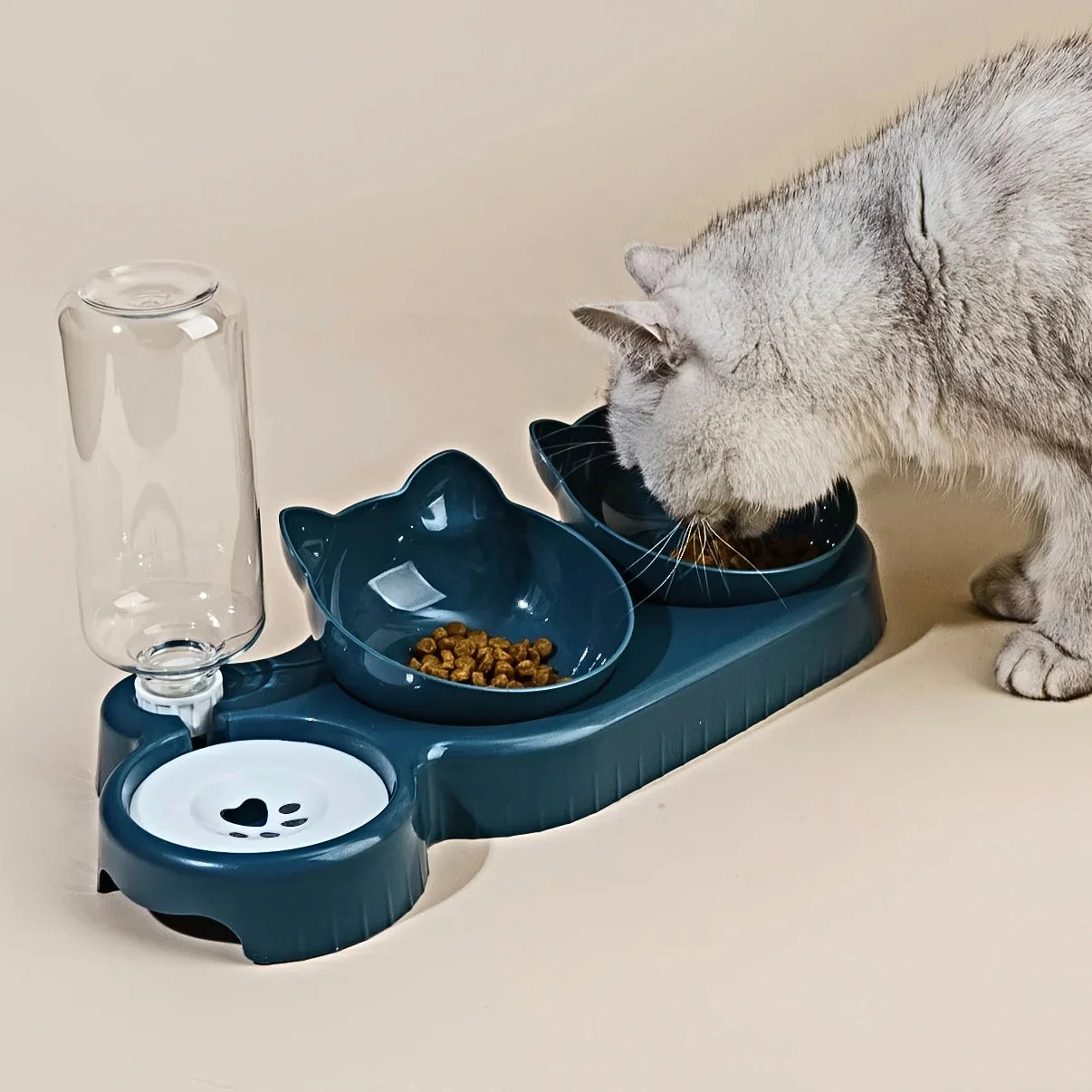 3-in-1 Elevated Cat Bowl Set with Water Dispenser