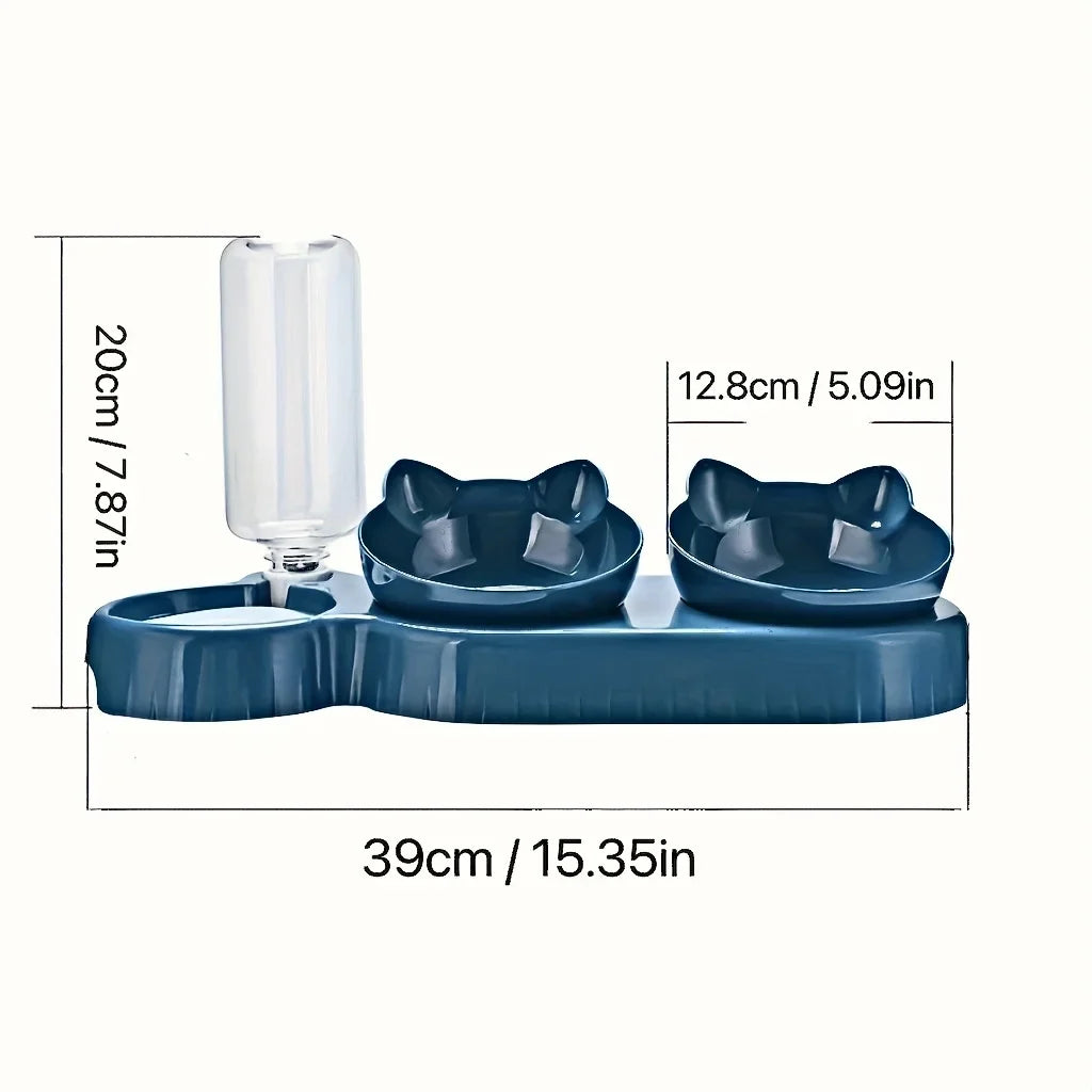 3-in-1 Elevated Cat Bowl Set with Water Dispenser