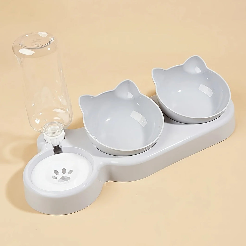 3-in-1 Elevated Cat Bowl Set with Water Dispenser