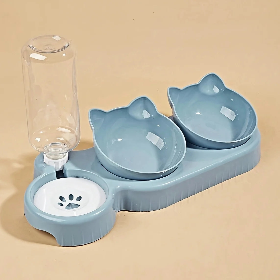 3-in-1 Elevated Cat Bowl Set with Water Dispenser